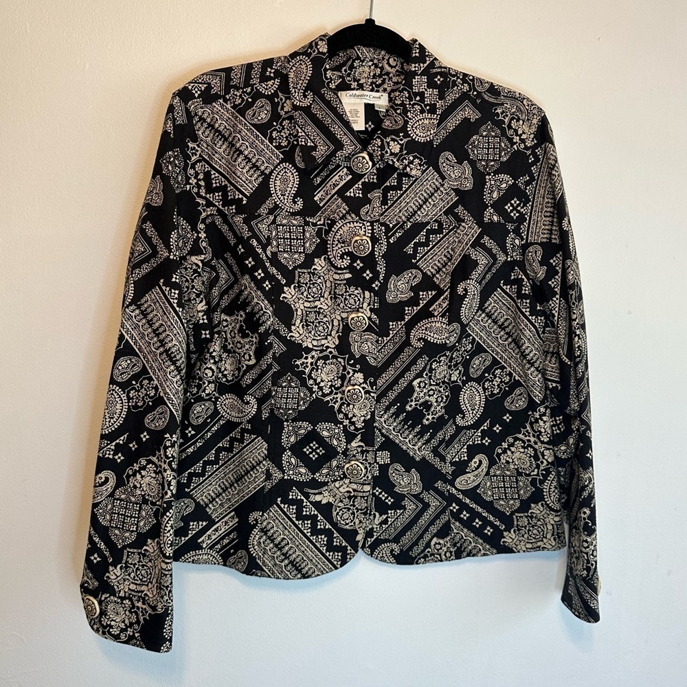 Coldwater Creek Women’s Large L Black and Cream Paisley Pattern Jacket EUC